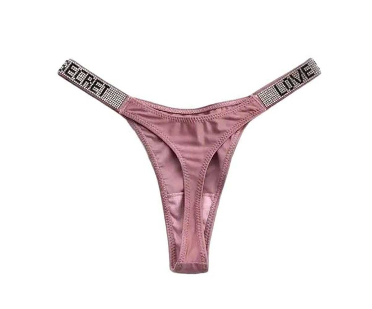 Love Salve Rhinestone Embellished Cotton Thong: Dazzling Brazilian Lingerie for Women - Love Salve